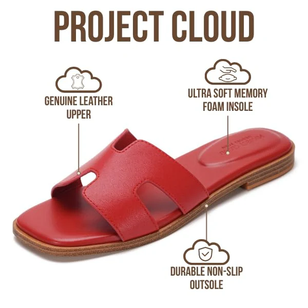 Project Cloud Women's | Genuine Leather Flat Summer Sandals | Memory Foam | Lightweight | Non-Slip - Jannel - Image 56