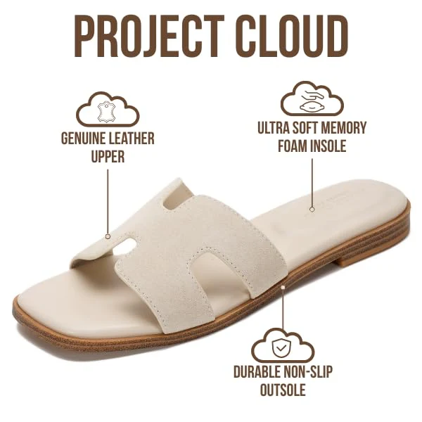 Project Cloud Women's | Genuine Leather Flat Summer Sandals | Memory Foam | Lightweight | Non-Slip - Jannel - Image 60