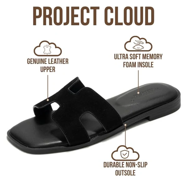 Project Cloud Women's | Genuine Leather Flat Summer Sandals | Memory Foam | Lightweight | Non-Slip - Jannel - Image 66