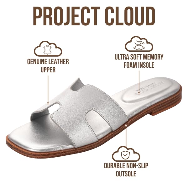 Project Cloud Women's | Genuine Leather Flat Summer Sandals | Memory Foam | Lightweight | Non-Slip - Jannel - Image 71