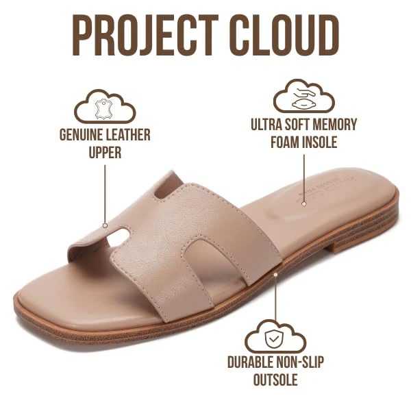 Project Cloud Women's | Genuine Leather Flat Summer Sandals | Memory Foam | Lightweight | Non-Slip - Jannel - Image 76