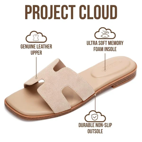 Project Cloud Women's | Genuine Leather Flat Summer Sandals | Memory Foam | Lightweight | Non-Slip - Jannel - Image 81