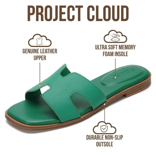 Project Cloud Women's | Genuine Leather Flat Summer Sandals | Memory Foam | Lightweight | Non-Slip - Jannel - Image 86