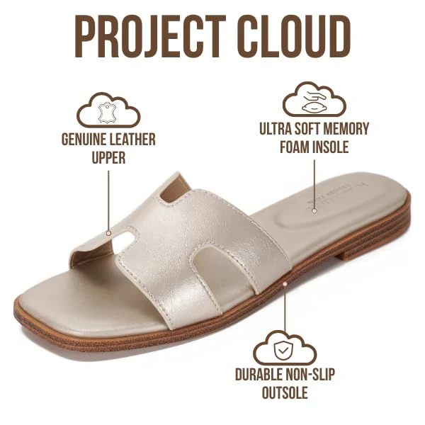 Project Cloud Women's | Genuine Leather Flat Summer Sandals | Memory Foam | Lightweight | Non-Slip - Jannel - Image 91