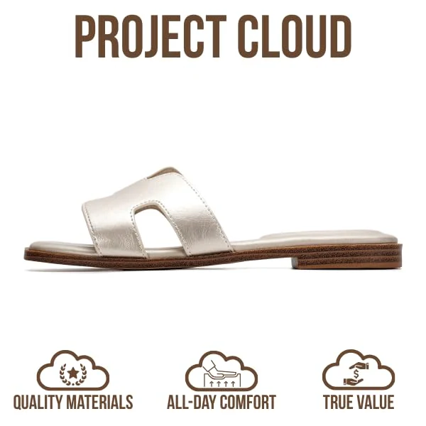 Project Cloud Women's | Genuine Leather Flat Summer Sandals | Memory Foam | Lightweight | Non-Slip - Jannel - Image 92
