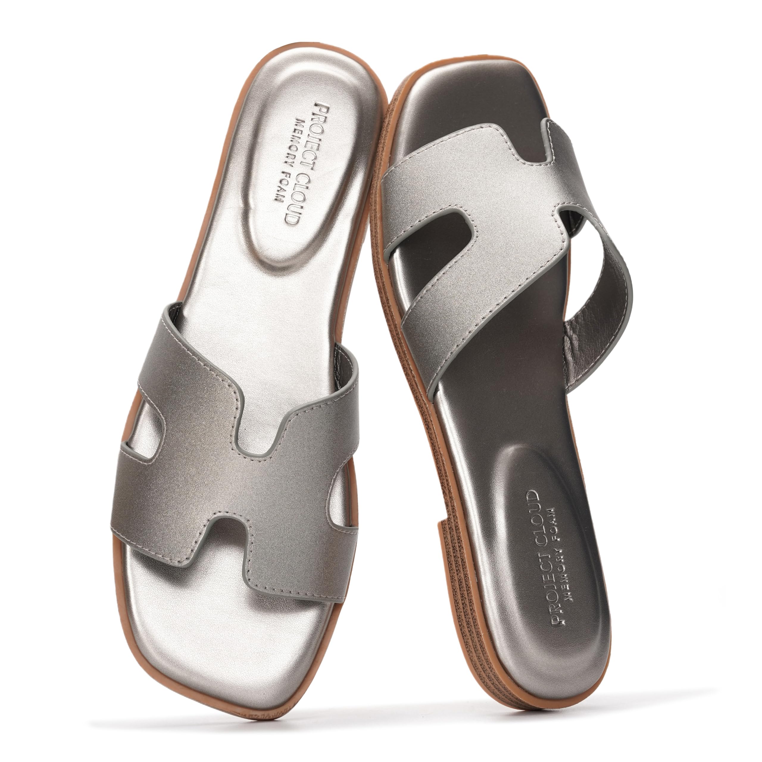 Project Cloud Women's | Genuine Leather Flat Summer Sandals | Memory Foam | Lightweight | Non-Slip - Jannel - Image 94