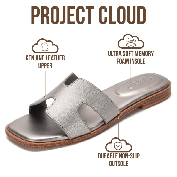 Project Cloud Women's | Genuine Leather Flat Summer Sandals | Memory Foam | Lightweight | Non-Slip - Jannel - Image 96