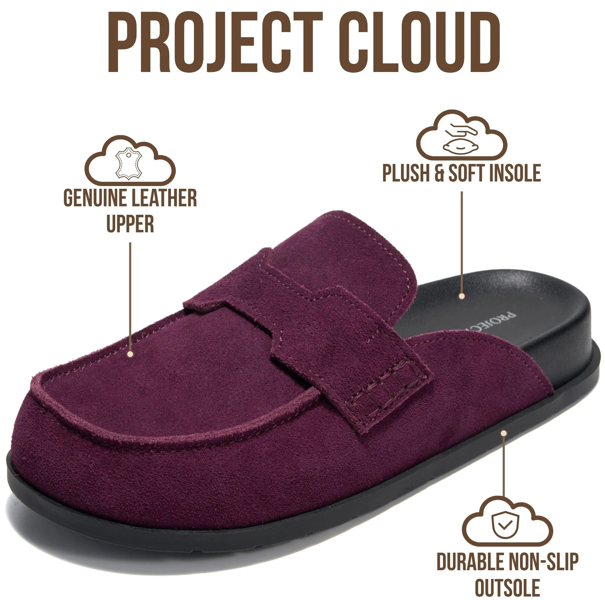 Project Cloud Women's | Genuine Suede Clogs | Plush and Soft Insole | Arch Support | Lightweight | Non-Slip - Foamy - Image 76