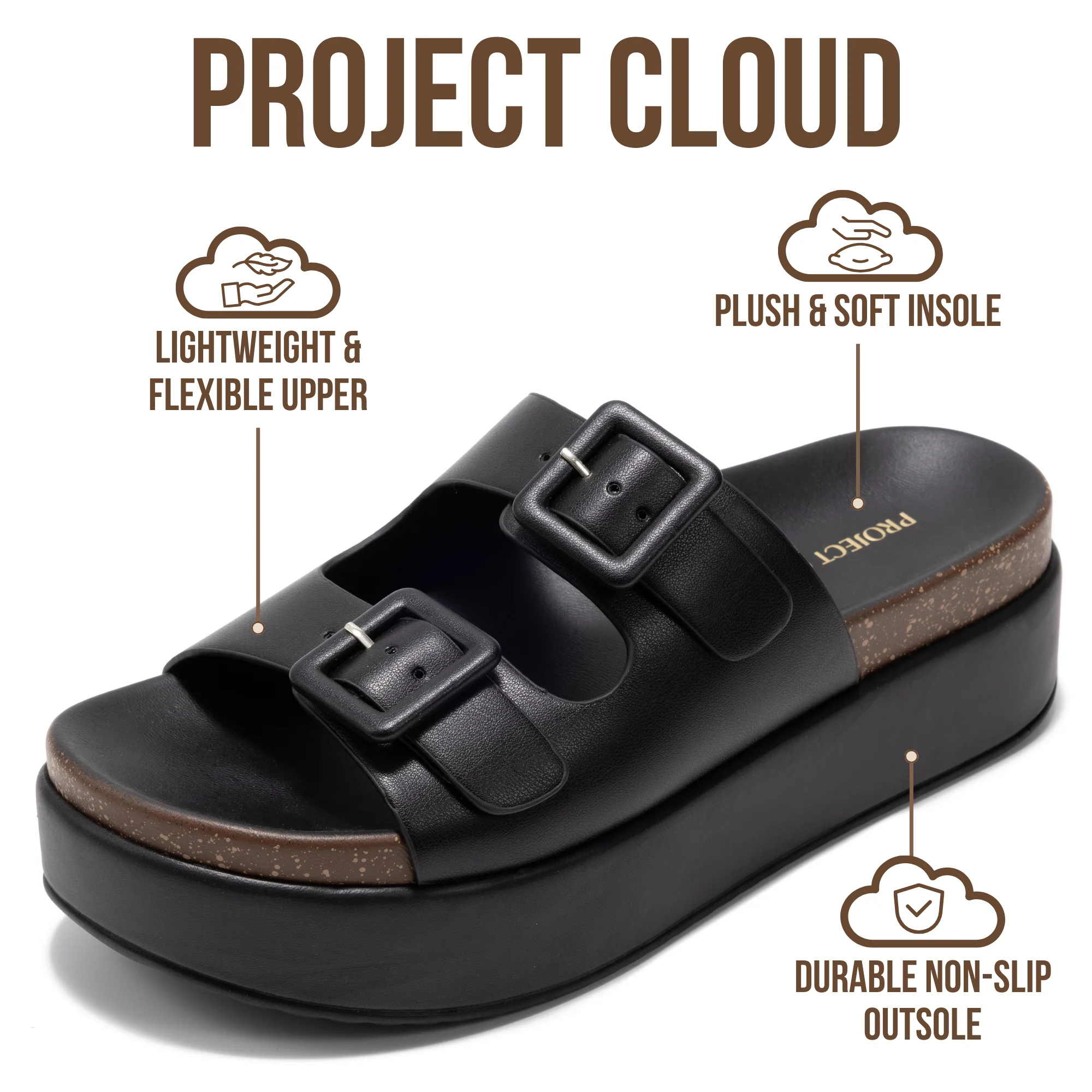 Project Cloud Women's | Wedge Platform Sandals | Eco-Leather Upper | Memory Foam | Non-Slip - Softy - Image 15