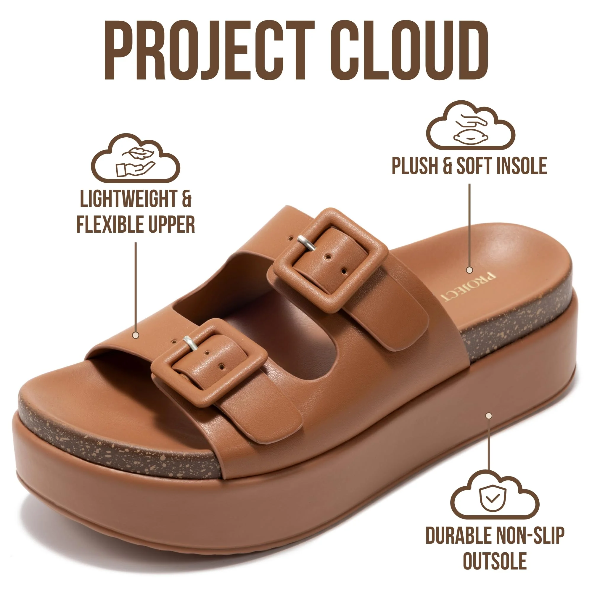 Project Cloud Women's | Wedge Platform Sandals | Eco-Leather Upper | Memory Foam | Non-Slip - Softy - Image 21