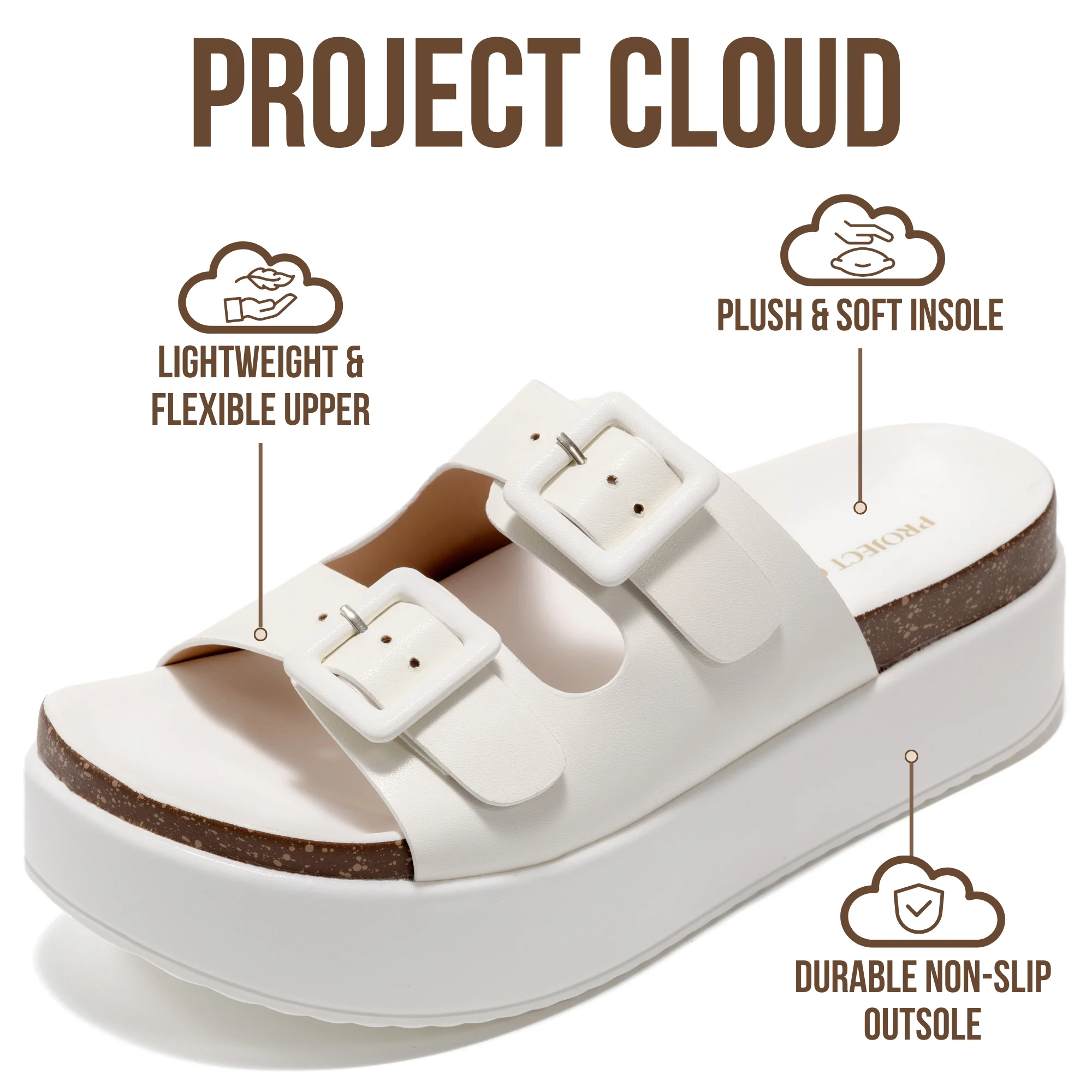 Project Cloud Women's | Wedge Platform Sandals | Eco-Leather Upper | Memory Foam | Non-Slip - Softy - Image 3