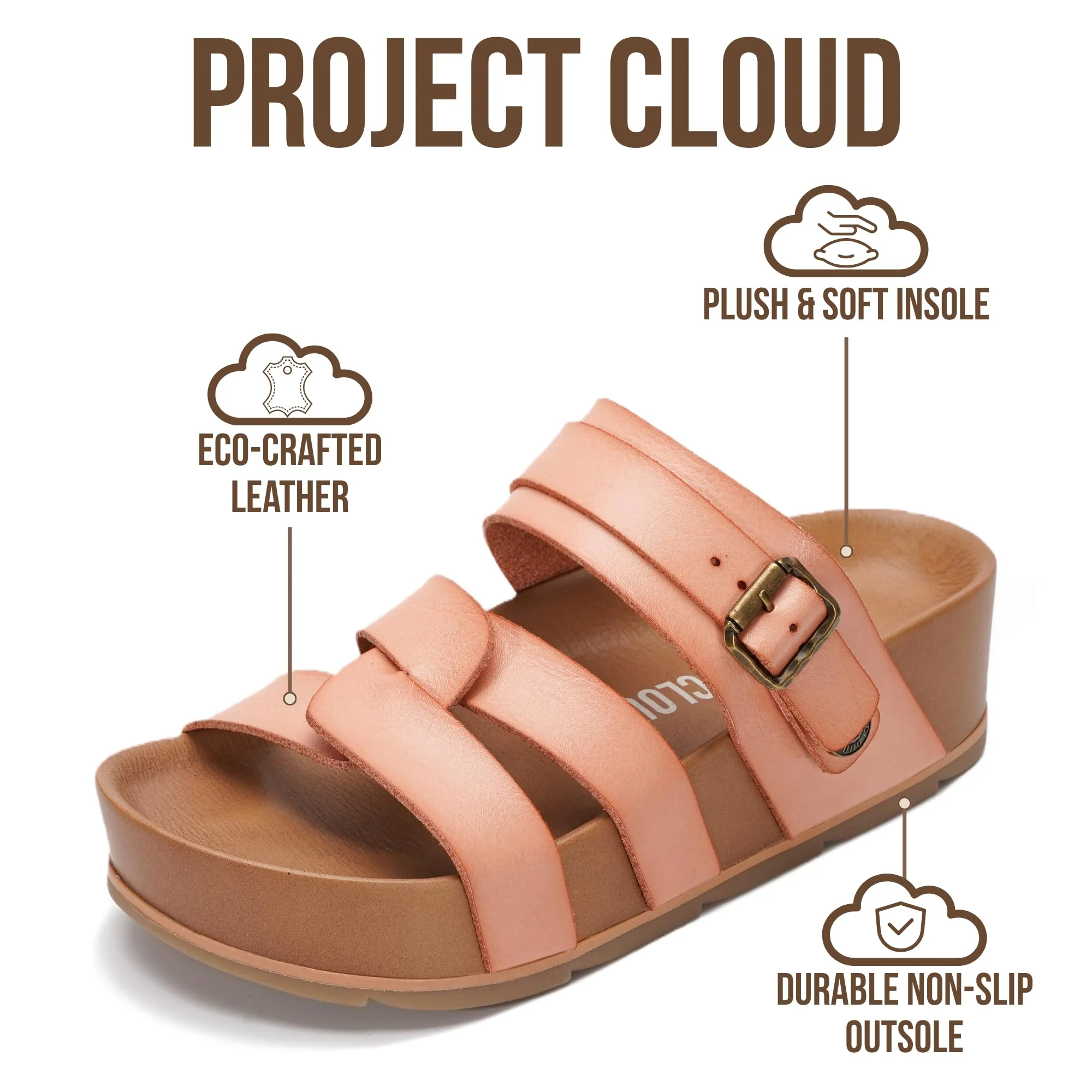 Project Cloud Women's | Eco-Leather Platform Sandals | Lightweight | Non-Slip - Proud - Image 15