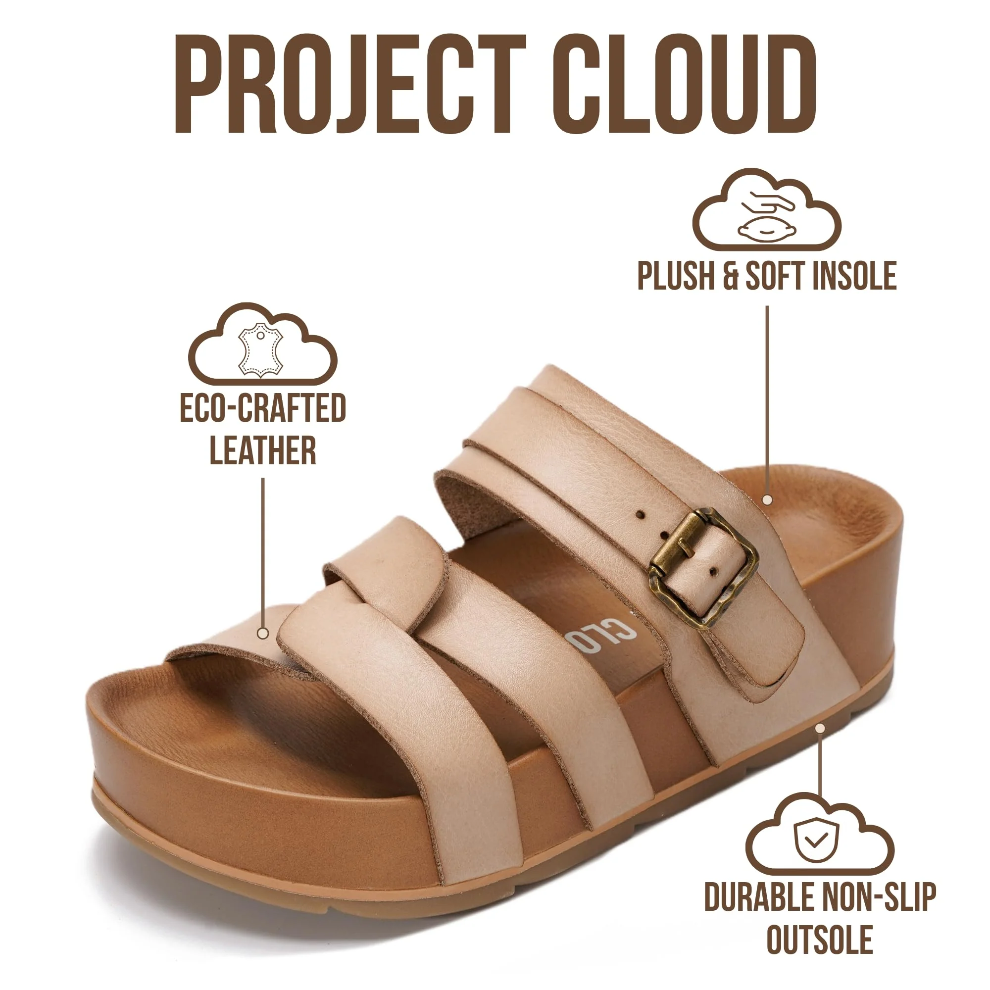 Project Cloud Women's | Eco-Leather Platform Sandals | Lightweight | Non-Slip - Proud - Image 20