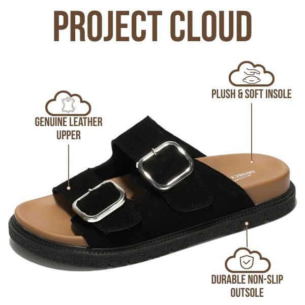 Project Cloud Women's | 100% Genuine Leather Slides | Plush and Soft Insole | Lightweight | Non-Slip - Sharl - Image 53