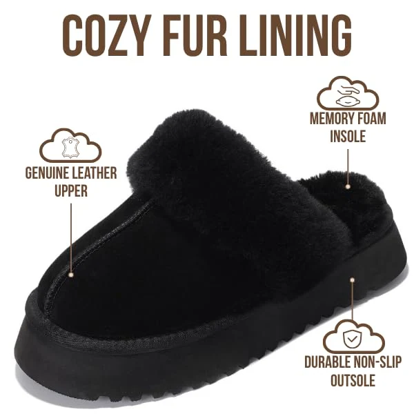Project Cloud Women's | 100% Genuine Suede Platform Slippers | Memory Foam | Non-Slip - Viki - Image 15