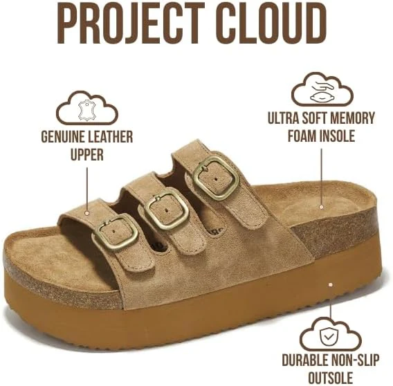Project Cloud Women's | 100% Genuine Suede Wedge Sandals | Memory Foam | Lightweight | Non-Slip - Dyan - Image 3