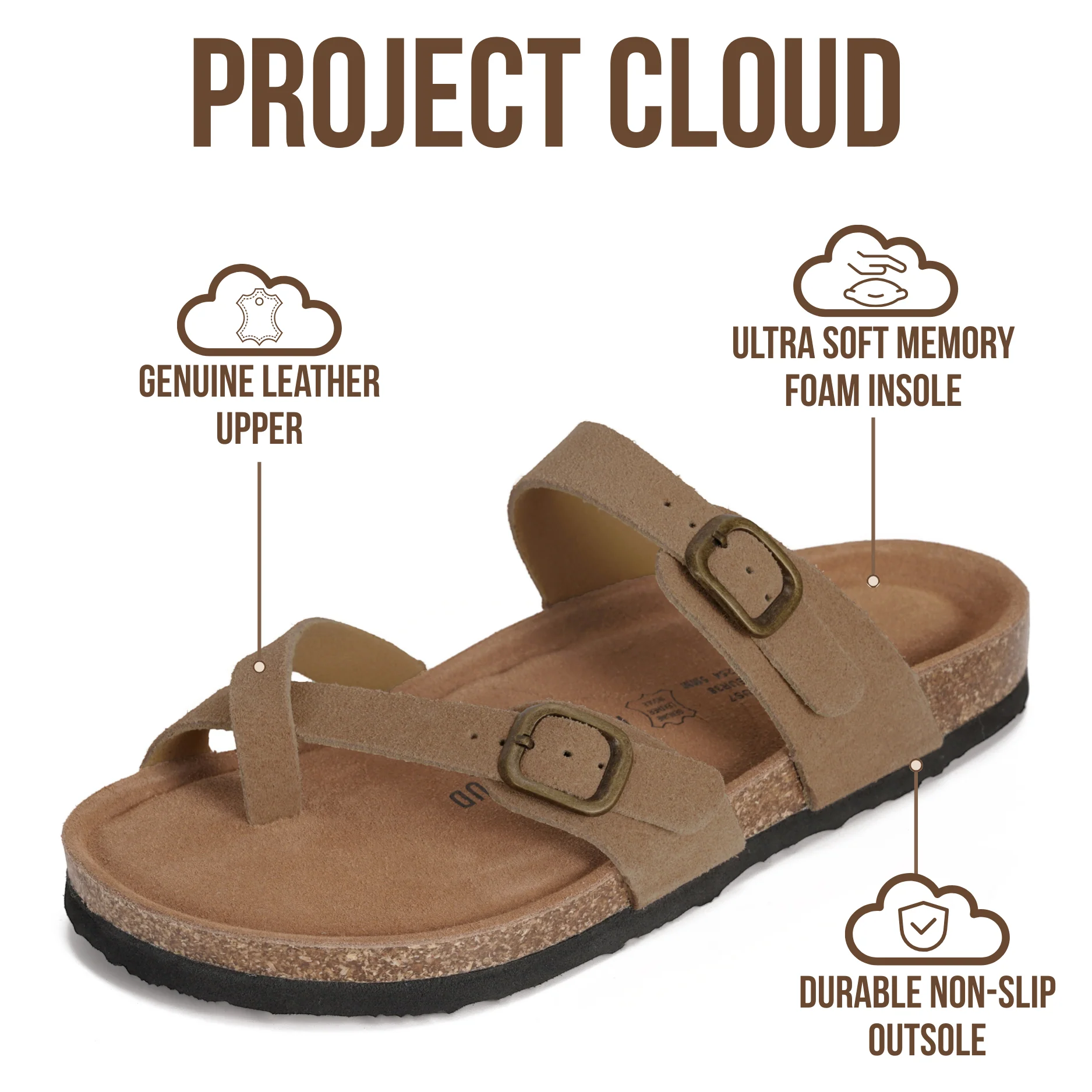 Project Cloud Women's | Genuine Leather Sandals | Memory Foam | Lightweight | Non-Slip - Lian - Image 3